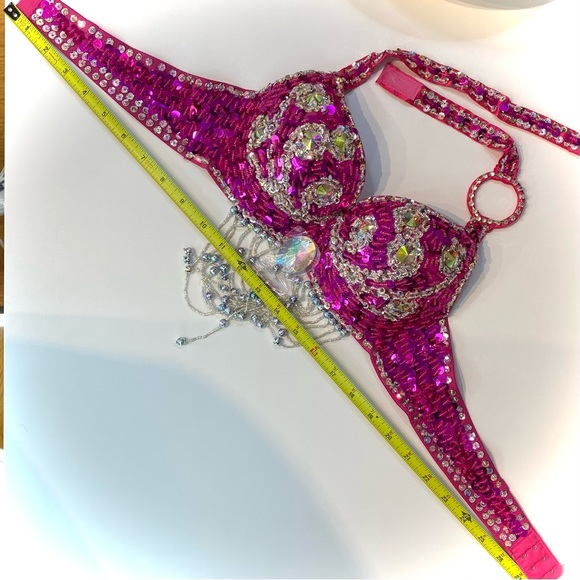 Hot Pink Sequin Bra and Belt Carnival BellyDance Performance Dancewear - Picture 6 of 13